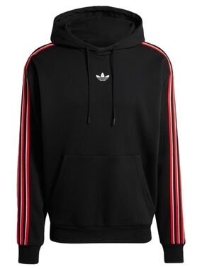 adidas Black Hoodie with Red Stripe Sleeve Accents